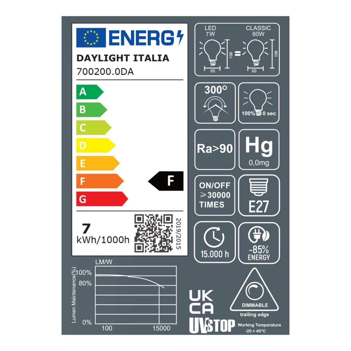 Sølv - Toppforspeilet Lyspære A60, LED, Dim, 7W, 2700K - Bilde 5