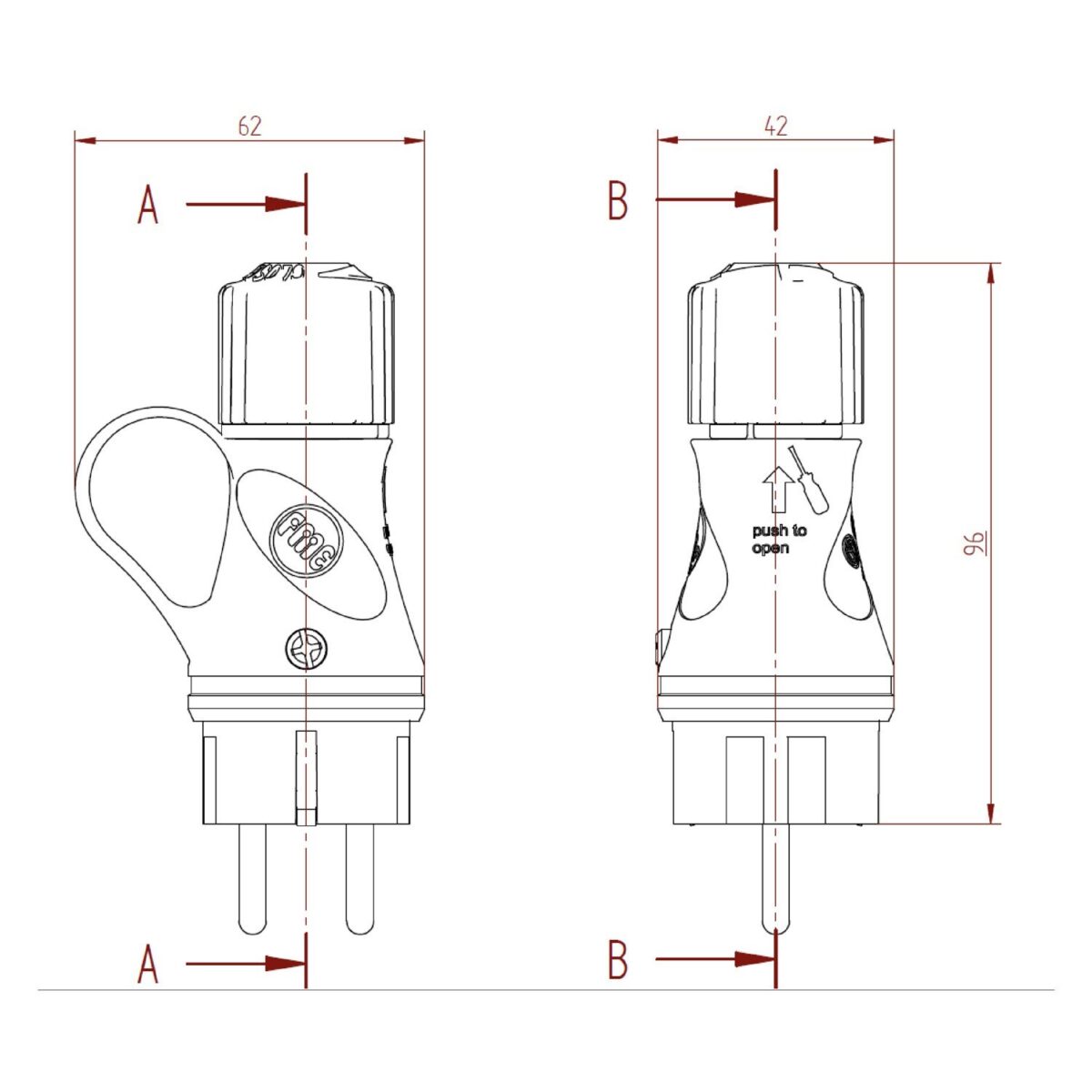 Sort Schuko plugg med ring 16A 250V IP44 Utendørs - Bilde 6